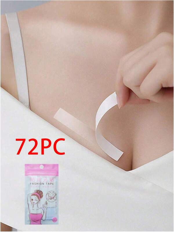72Strips Fashion Clothing Tape Double-Sided Tape Strong Adhesive Transparent Body Tape Skin Safety Transparent 72 Strips, Waist Belt Suitable For Various Types Of Clothing, Socks, And Anti Glare Summer Cooling,Beach,Travel