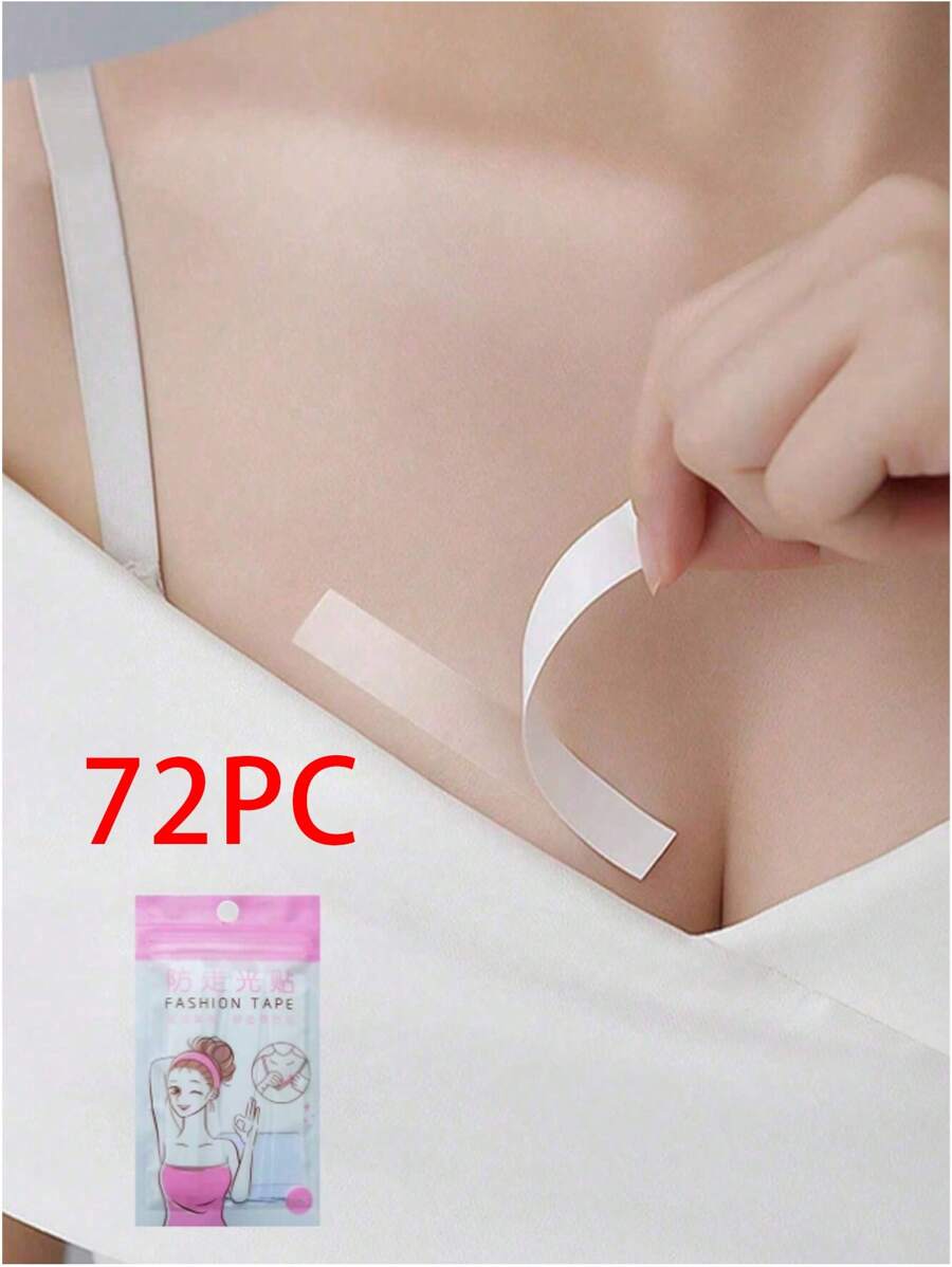 72Strips Fashion Clothing Tape Double-Sided Tape Strong Adhesive Transparent Body Tape Skin Friendlyty Transparent 72 Strips, Waist Belt Suitable For Various Types Of Clothing, Socks, And Anti Glare Summer Cooling,Beach,Travel