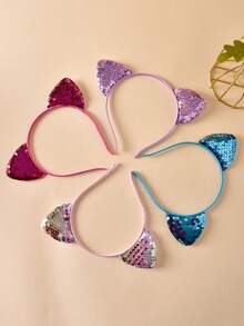 4pcs/Set Teen Cartoon Fish Scales Reversible Sequin Cat Ear Hair Clips, Suitable For Party, Holiday And Daily Use - Multicolor - View 6