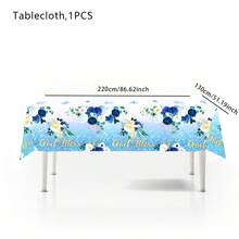 1pc Elegant Disposable Tablecloth With Floral And Cross Patterns - Plastic Party Tablecloth, Suitable For Baptism, First Communion, Confirmation, Birthday And Other Occasions - Patriotic Theme, Tableware - White - View 14