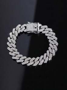 1pc Men's Hip Hop Fully Iced Out Diamond Shaped Cuban Link Bracelet, Adjustable Cuban Anklet Bracelet, Stylish Street Jewelry For Men - Diamond Cuban Chain - View 14