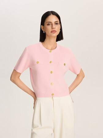 Short Sleeve Minimalist Fashion Knitted Cardigan