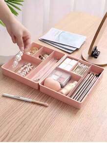 1 Peça Organizador de Gaveta de Mesa com 4 Compartimentos, Caixa de Armazenamento de Gaveta Plástica Simples para Uso Doméstico Sem Furos, Organizador de Papelaria de Mesa, Caixa de Classificação e Armazenamento de Itens Pequenos, Organizador Empilhável de 4 Níveis, Necessidade de Verão para Organizador de Armazenamento Presente de Viagem para Mulheres