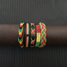 10 piezas de pulseras tejidas a mano de PU en rojo, amarillo y verde, aptas para uso diario tanto en hombres como mujeres
