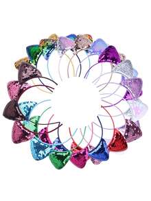 4pcs/Set Teen Cartoon Fish Scales Reversible Sequin Cat Ear Hair Clips, Suitable For Party, Holiday And Daily Use - Multicolor - View 5