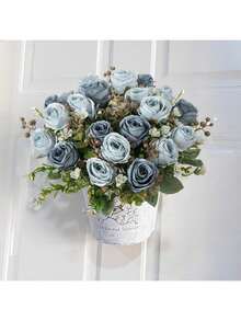 1/3/80pcs Artificial Rose Bouquet, Embroidered Ball, Mixed Peony Flowers, Bridal Bouquet, Wedding Decor, DIY Wreath Materials, Birthday Party Decorations, Home Decor For Living Room, Vase, Outdoor Garden, Autumn, Valentine's Day, New Year Gift - Blue - View 8