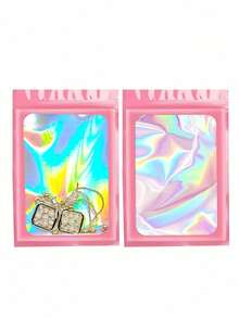 100/50/30/10/5pcs Reusable Pvc Dustproof Jewelry Bags, Gradient Color Sealed Jewelry Bags, Suitable For Jewelry, Earrings, Necklaces, Party Packaging. - Pink - View 3