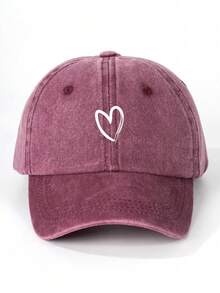 1pc Children's Heart Printed Washed Baseball Cap, Adjustable Outdoor Casual Sun Hat Suitable For Boys And Girls In Spring, Autumn, Travel, Beach