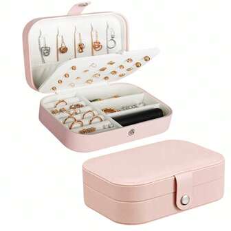 Caja de almacenamiento de joyas portátil de gran capacidad de unicolor minimalista, de vuelta al colegio