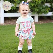 Half Way To One Newborn Baby Girls Birthday Outfits Letter Print Romper Bodysuit Top + Strawberry/Ice Cream/Orange/Watermelon Print Shorts + Bow Headband 3Pcs Clothes Set - 白色 - 查看 2