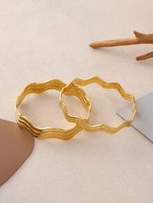 3pcs Stacked Bracelets, Stainless Steel Plated Fashionable Wave Design, Suitable For Men And Women, Daily Wear And Parties - 3-piece Wave Bracelet - View 5