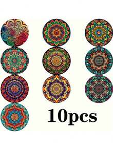 10pcs Geometric Print Drink Coasters - Printed Non-Slip Heat-Resistant Pads - Cute Kitchen Living Room Home Decor And Housewarming Gifts - 10cm*10cm - Multicolor - View 2