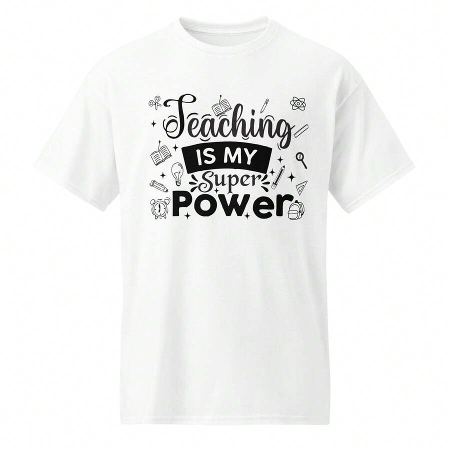 Playera para Maestras "Enseñar es mi superpoder" Regalo para Maestra. Dia del Maestro Miss Educadora Teacher Primaria - Blanco - Ver 1