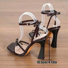 Women's Fashion Bowknot Ankle Strap Burgundy Thin Heels Sandals, Versatile High Heels Catwalk Show Elegant - Brown - View 7