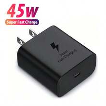 1个黑色USB-C超快充电器，兼容三星Galaxy S24/S24 Ultra/S24+/S23 Ultra/S23+/S22 Ultra/S21+/S20+/S10/Note20/Note10，兼容 15/15 Pro/16 Pro，45W PD USB-C墙式充电器，兼容三星Galaxy S21/S21 Ultra/S20/S20 Plus/S8/S9/S9 Plus/S10/S10e - 美規A型插(110-127V) - 查看 2
