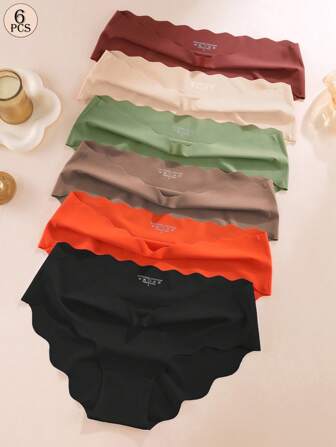 Aofeiqike 6-Pieces European And American Seamless Ice Silk Underwear For Women, Wavy, Breathable, Sports And Yoga, Mid-Waist Triangle Underwear For Women, Solid-Color Shorts, Dopamine Triangle Pants For Women, Playful And Cute, Comfortable