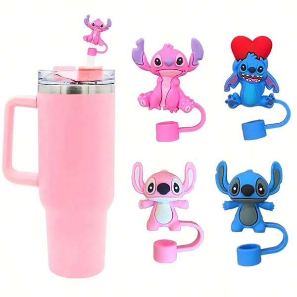 1pc Stitch Cartoon Cute Straw Cover - Reusable Plastic Protective Cap, Suitable For Drinking Straws And Bottle Party Decoration