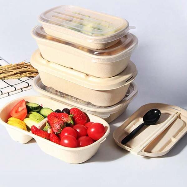 10/20Pcs Portable Disposable Packing Light Food Box 700ml/1000ml Paper Pulp Lunch Box Divided Lunch Box