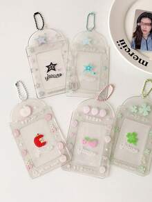 INS Transparent Four-Leaf Clover Short Card Holder With Glitter Fruit Cartoon Design, Student ID Card Pouch - Multicolor - View 4