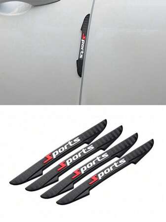 4pcs Fiber Texture Car Anti-Collision Anti-Scratch Rearview Mirror & Door Edge Protector Strips