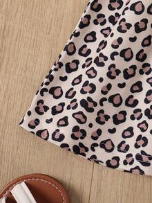 3 Pieces Set: Young Girls Casual Cap Sleeve Leopard Cat Print Dress - Hot Pink - View 8