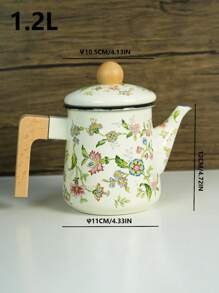 1 Set 1.2L Retro Floral Enamel Teapot, Milk Pot, Lid Cup, Square Pot, Coffee Pot, Handmade Tea Infuser Pot, Household Boiling Water Enamel Pot, Desktop Decorative Enamel Pot, Enamel Pot As Gift For Friends And Elders, Enamel Pot That Can Be Directly Heated In The Kitchen Back To School