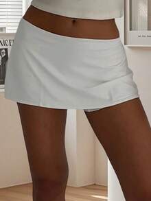Women's Y2K Mini Skorts Casual Stylish Simple Solid Low Rise Short Skirt - 白色 - 查看 4