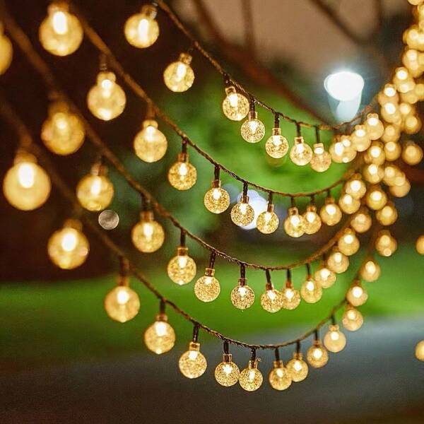 Solar-Powered LED String Lights, 23 Feet With 50 Warm White Bulbs, 8 Lighting Modes, And Dustproof For Garden, Patio, Wedding, Christmas Party