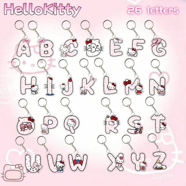 Sanrio Cute Cartoon Hello Kitty Acrylic Keychain Pendant, Personalized Name Initial Letter Keyring For Couples, Best Friends, Backpack Decoration Accessory, High Quality Student Giftschool Supplies,Back To School