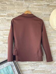 Women's Blazer Long Sleeve Neoprene Jacket Has - Coffee Brown - View 2