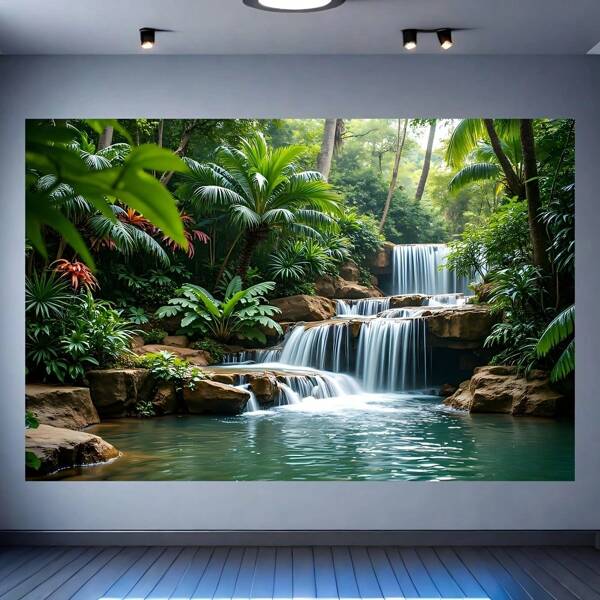 1pc Waterfall Background Banner, Multi-Size Polyester Fabric, With Green Leaves,Suitable For Birthday Party Decoration, Garden Decoration, Home Decoration, Indoorand Outdoor Decoration, Photo Booth Photo Background, No Electricity
