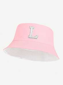 1pc Women's Fashionable 26 Pearl Letter Bucket Hat, Versatile Outdoor Sun Hat, Suitable For Spring & Summer Daily Wear, Outdoor Camping, Hiking, Street Style Matching, Great Gift - Pink - View 8