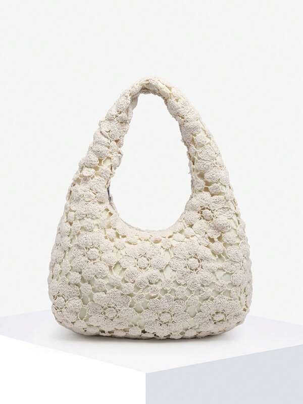 1 szt. Retro Minimalistyczna Swobodna Wakacyjna Boho Chic Styl Dzianinowa Pusta Kwiatowa Sztuczna Skóra Angora Leopard Print Torba Na Ramię/Pod Pachami Dla Kobiet, Uniwersalna Na Wyjście, Randkę, Dojazdy Do Pracy