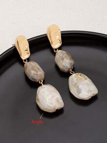 1 Pair Vintage Bohemian Style Elegant Resin Asymmetrical Texture Oval Earrings, Versatile