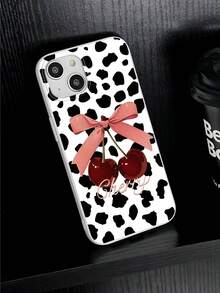 Funda de teléfono con lazo de cereza, funda de teléfono gráfica con estampado de vaca blanca, funda de teléfono con patrón de frutas y animales, compatible con fundas para iPhone e 13, 15, 16 Pro Max, 16, 14, 15, 16 Plus y fundas para Galaxy - Multicolor - Ver 2