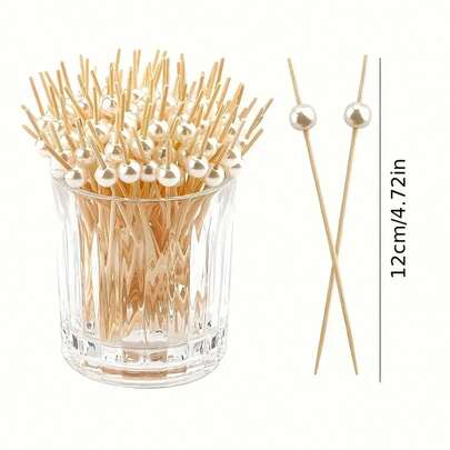 20/50/100/200 Pcs Beige Pearl Decorative Toothpicks, Suitable For Food, Drinks, Cooked Dishes, Appetizers, Daily Consumption, Party Cakes, Desserts, Cupcakes, Fruit Skewers And Elegant Party Decorations