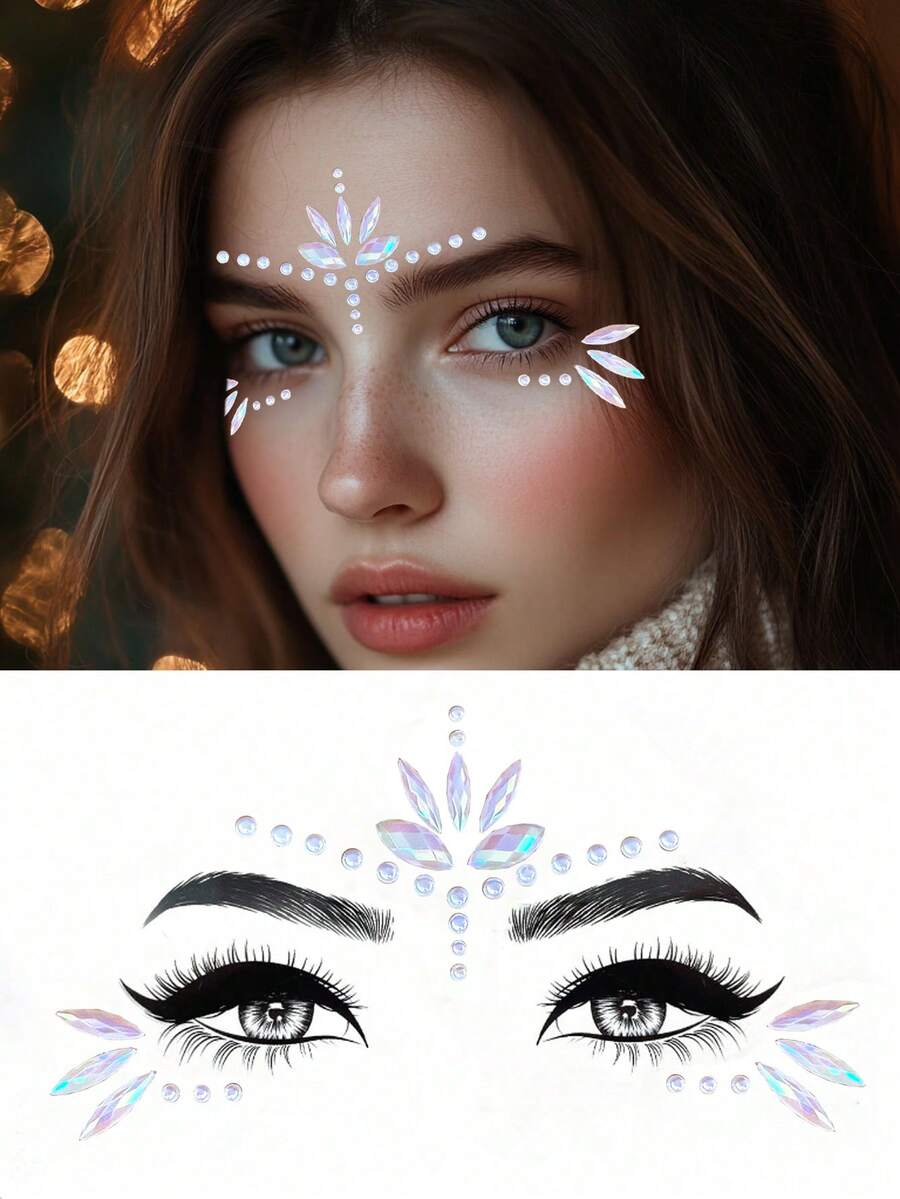 （1 张）彩虹珍珠水钻脸部宝石，化妆化妆舞会节日派对装饰，防水持久，Y2K 风格