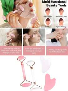 1pc Facial Beauty Massage Tool Set, With Roller Massager And Scraping Plate, For Body And Back, Pink/White Optional Home Bathroom Decor