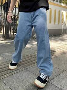 1pc Men's Regular Fit Straight Leg Blue Casual Comfortable Jeans, Suitable For Urban Walking & Outdoor Activities