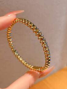 2pcs European & American Style Vintage Rivet Asymmetrical High-End Luxury Personalized Copper Ring & Bracelet Jewelry Set