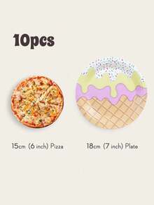 68/10 件冰淇淋、7 英寸、9 英寸、纸杯、纸巾 - 冰淇淋派对用品、冰淇淋印花一次性纸盘，适用于生日、婴儿派对、草坪婚礼装饰、甜甜圈和餐巾派对用品 - 彩色 - 查看 7