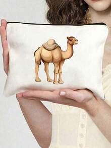 1pc Camel Themed Printed Zipper Makeup Bag, Large Capacity Cosmetic Bag, Skincare Products Storage Pouch, Travel Makeup Bag, Solid Color Zipper Pouch, Suitable For Wedding, Vacation, Makeup, Skincare Storage, Gift Giving, Travel Essential, Back To School, Student Stationery Bag, Travel Bag, Women Travel Cosmetic Bag - Multicolor - View 16