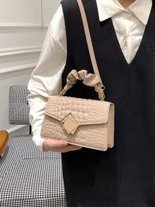 Túi xách xếp ly màu trơn thời trang, Túi mây, Họa tiết cá sấu, Sức chứa lớn, Thích hợp để mua sắm, Ví, Mua sắm, Phụ nữ trẻ, Sinh viên đại học, Người mới bắt đầu, Cổ trắng. Thích hợp cho Văn phòng, Đại học, Công việc, Kinh doanh, Đi làm, Hoạt động ngoài trời, Du lịch và Du ngoạn - Màu Khaki - Xem 6