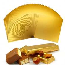 10/100/200/500张闪亮金色巧克力包装纸 - 一次性包装纸，适合DIY巧克力 - 非常适合节日礼物、圣诞节、生日派对 - 烘焙师和巧克力爱好者的理想之选 - 也适合自制零食 + 6张彩色心形自粘封口贴纸，适合剪贴簿和DIY工艺品，一次性，光面（颜色和款式随机），开斋节快乐