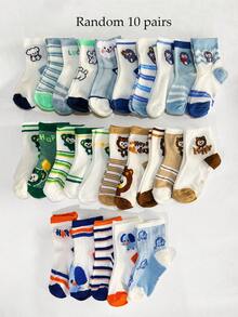 10 Pairs Random Kids Socks, Summer Thin Breathable Mesh Cartoon Short Socks, Boys Girls