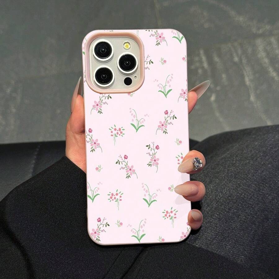 1 Pieza Funda de teléfono rosa con estampado de flores pequeñas, adecuado para teléfonos 11 / 12 / 13 / 14 / 15 / 16, sensación cómoda, antideslizante y anti-caída, mejor regalo para familia/amigos
