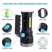 LED Flashlight With Side Lights High Lumen USB Rechargeable Tactical Light Zoom Handheld Waterproof Portable Emergency Light Outdoor Camping Hiking Fishing Night Riding Work Light - Black - View 2