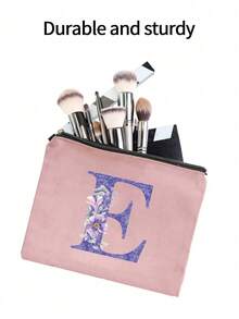 A-Z Floral Print Cosmetic Bag, Gift For Girls, Cute Retro Minimalist Alphabet Pattern Print Storage Pouch, Makeup Bag, Small Items Organizer, Cosmetic Bag, Toiletry Bag, Clutch, Lightweight Foldable Organizer, Minimalist Shopping Bag, Teacher Gift Clutch, Nurse/Doctor/Teacher Storage Pouch, Suitable For Personal Travel Makeup Storage, Travel Essential, Vacation/Back To School Supplies Bag, Women Travel Cosmetic Bag - Pink - View 10