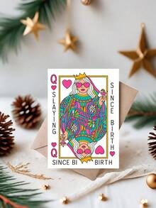 1PC Funny Birthday Card With Envelope – Queen Playing Card Style, Bold Colorful Design For Women, Friends, Her, Diva, Empowering Greeting, Blank Inside For Celebration Message - Multicolor - View 13