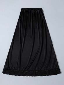 及膝吊带裙 真丝蕾丝边，防走光内衬 中长款打底吊带裙 - 黑色 - 查看 11